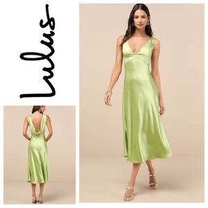 Lulu's Lime Satin Midi Dress